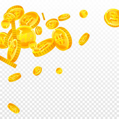 Korean won coins falling. Scattered gold WON