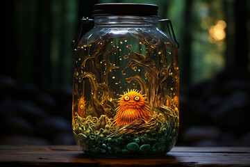 the jar contains a small creature. When the jar is opened, colored creatures appear