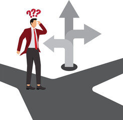 Fototapeta premium Businessman guides the direction of the fork on the road
