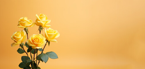 illustration of rose flowers on yellow background. Created with Generative AI	