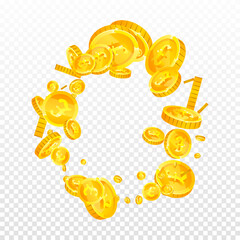 British pound coins falling. Scattered gold GBP