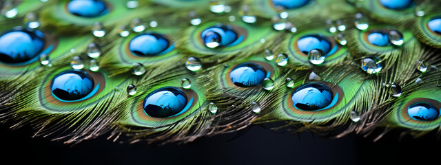 Obraz premium Nature's Iridescence: Peacock Feathers in the Rain