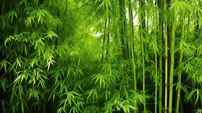Bamboo Forest And Green Bamboo Leaves, Fresh Bamboo Trees In Forest With Blurred Background