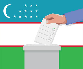 Uzbekistan election concept. Hand puts vote bulletin