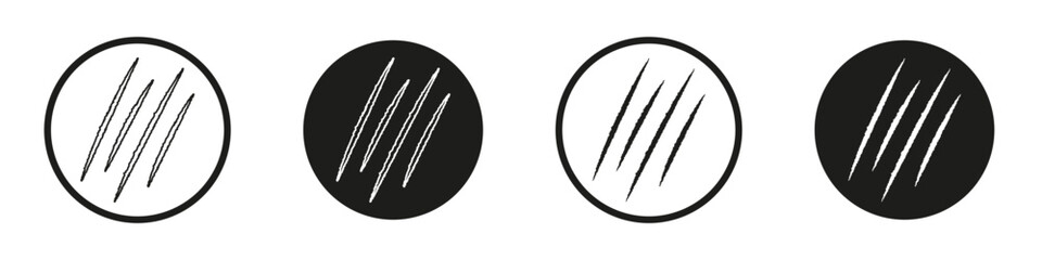 Claws scratches icon set. Tiger and cat claw scar vector symbol in a black filled and outlined style. Lion and panther nails scratche sign. - obrazy, fototapety, plakaty