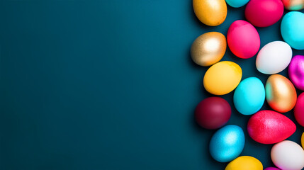 Obraz premium Group of colorful painted Easter eggs on isolated background - ai generative