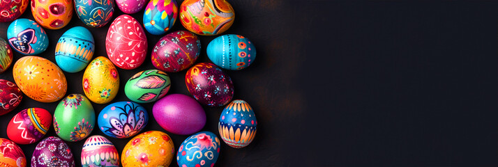 Fototapeta na wymiar Group of colorful painted Easter eggs on isolated background - ai generative