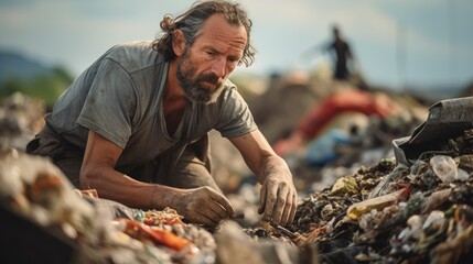 Man in the Dump Finding Hope in Unlikely Places - obrazy, fototapety, plakaty