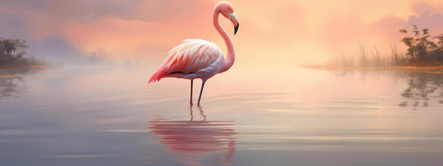 Sunset Serenade: The Flamingo's Gentle Ballet