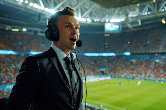 Football commentator of the final football match - Powered by Adobe