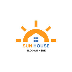 Sun house logo concept. Solar home logo vectror illustration