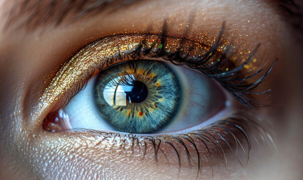 Perfect blue eye macro in a sterile environment and perfect vision. The vision of the future and healthy life concept.