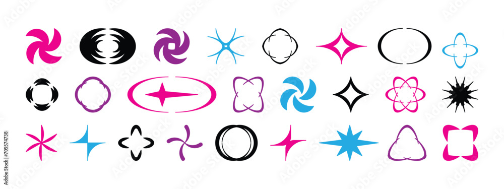Poster vector minimal geometric illustrations set, futuristic digital trendy abstract aesthetic linear comp