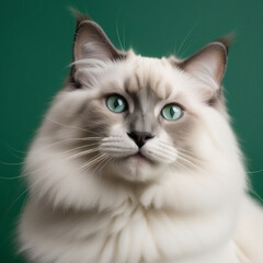 Fototapeta premium ragdolls cat isolated on green background. ai generative