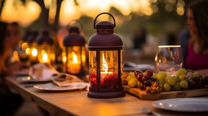 Table Set with a Candle and Fresh Fruit