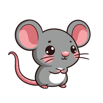 Cute little cartoon mouse rat . Vector illustration, icon. isolated object. png