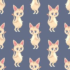 Seamless pattern kitty on hind legs, vector illustration for fabric, print