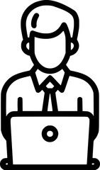 Man with laptop in a park line icon. linear style sign for mobile sign, symbol, vector, art