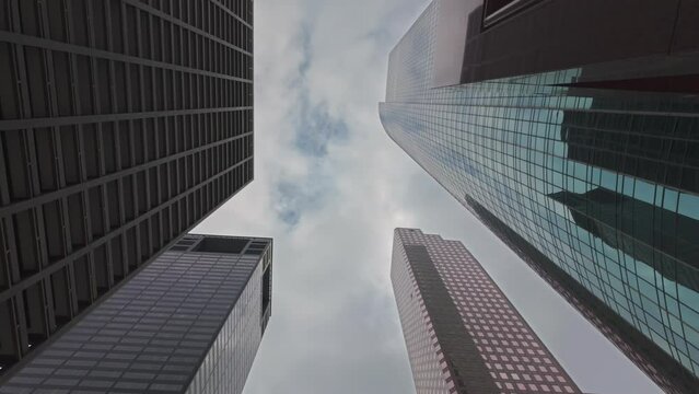 Looking up at high rise buildings in Downtown Houston