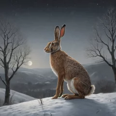 Foto op Aluminium A hare on the background of winter nature © Dina