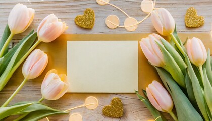 パステルカラーのチューリップとメッセージカード