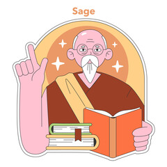 Personality psychological archetype. Character characteristics. Sage collective unconscious prototype. Flat vector illustration