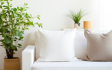 Fototapeta na wymiar Cozy bedroom with luxurious pillows and elegant interior design.