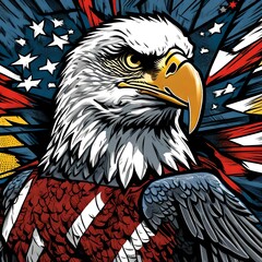 Fototapeta premium An American bald eagle bird in the illustration style of a superhero comic book.