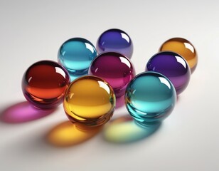 abstract balls made of multi-colored glass and multi-colored chrome mixed randomly scattered on a...