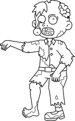 Zombie Boy Isolated Coloring Page for Kids