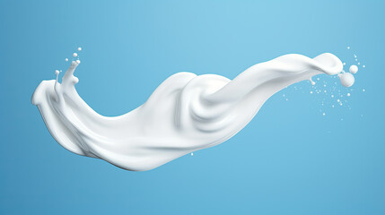 white milk or yogurt splash in wave shape isolated on a blue background, 3d rendering Include clipping path