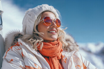 Smiling Woman Enjoying Winter Sunshine Outdoors Generative AI image