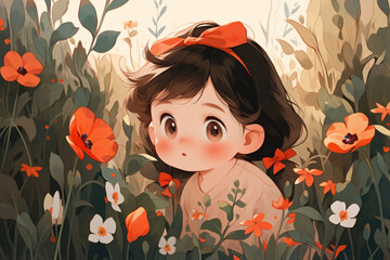 Spring solar term illustration, girl in flowers scene illustration