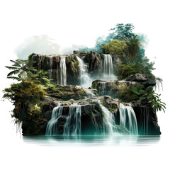 Waterfall on mountain stream isolated on transparent background