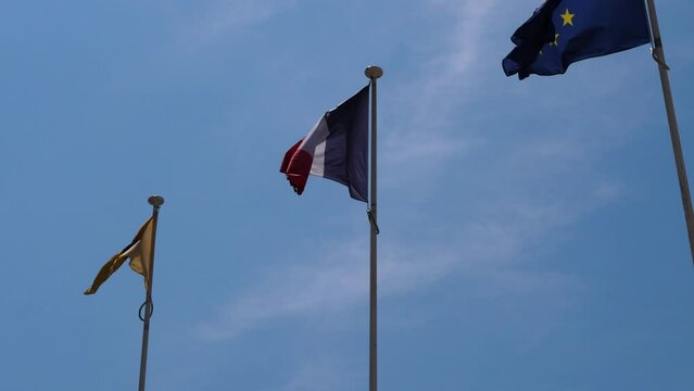 french flags with a blue sky