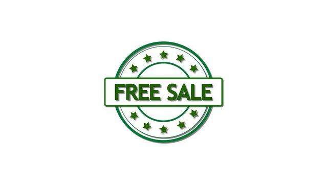Green and white Free Sale badge with stars animated on a plain background.