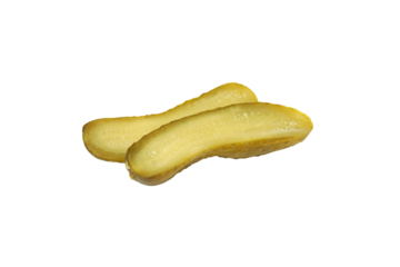 PNG sliced canned cucumbers isolated on white background.