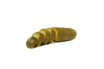 PNG sliced canned cucumbers isolated on white background.