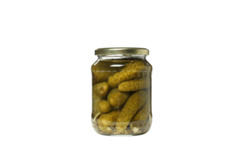 PNG, a jar of cucumber twists, isolated on a white background.