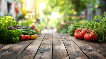 Close-up Fresh vegetables on wooden table mockup for advertising