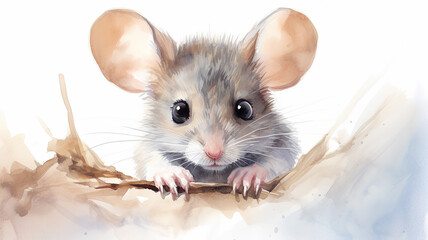 Fototapeta premium cute mouse, watercolor illustration on a white background