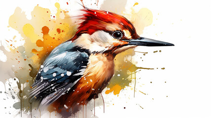 mottled woodpecker isolated on white, watercolor illustration - obrazy, fototapety, plakaty