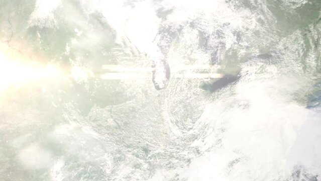 Zoom in from space and focus on Chesterton, Indiana, USA. 3D Animation. Background for travel intro. Elements of this image furnished by NASA.
