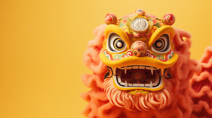 Lion dance on Chinese New Year Yellow-red-green lion on yellow-red-green background, isolated