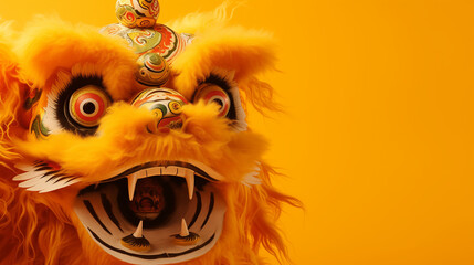 chinese new year,lion dance isolated,wall Red, yellow, green 