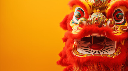 chinese new year,lion dance isolated,wall Red, yellow, green 