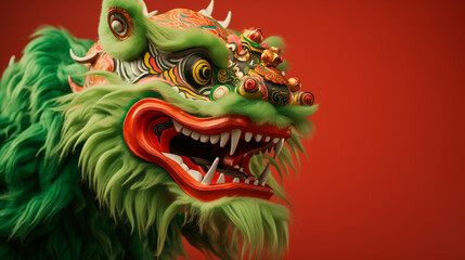Obraz premium chinese new year,lion dance isolated,wall Red, yellow, green 