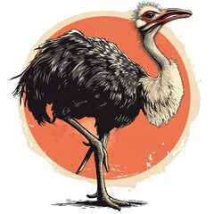 ostrich bird illustration badge - obrazy, fototapety, plakaty