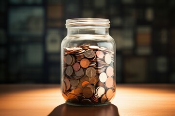 Abundant Jar coins. Save money savings. Generate Ai - obrazy, fototapety, plakaty