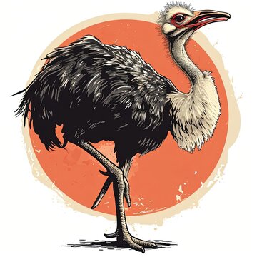 ostrich bird illustration badge